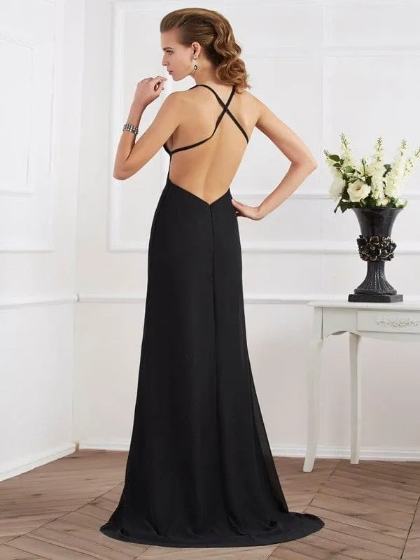 A-Line/Princess Halter Sleeveless Long Chiffon Dresses