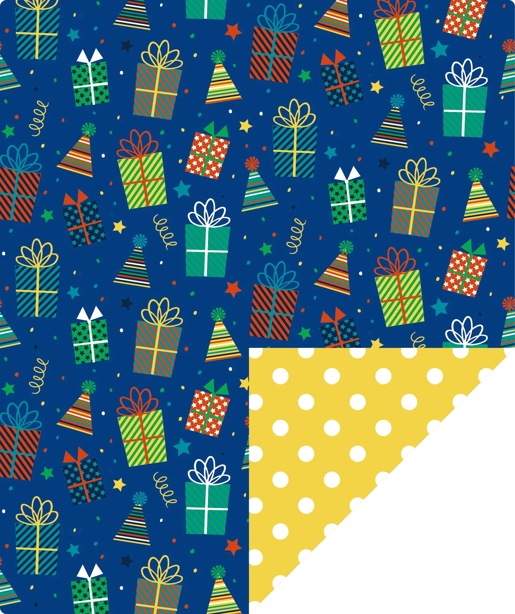 Birthday Gift Blue Wrapping Paper with Yellow Polka Dot on Reverse