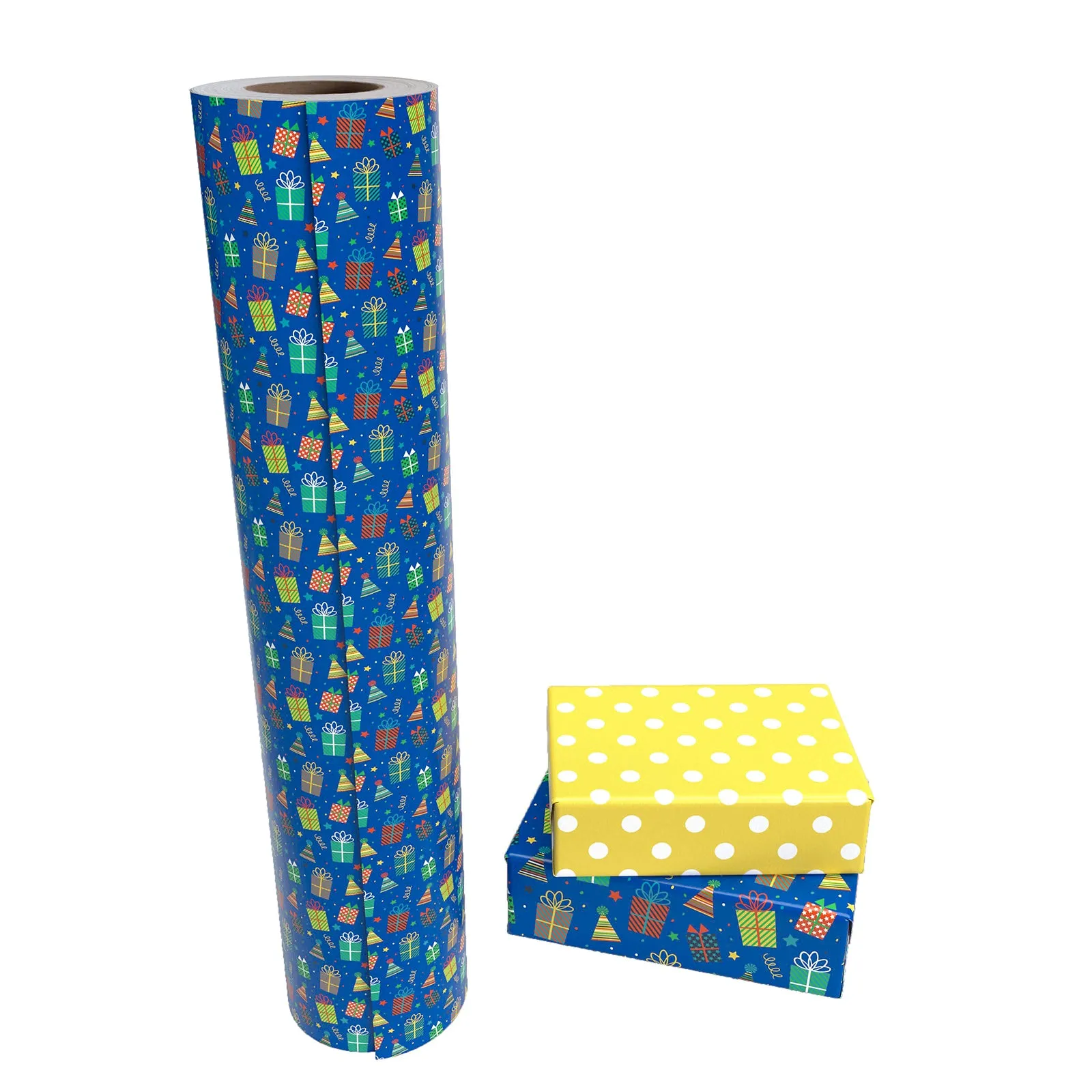 Birthday Gift Blue Wrapping Paper with Yellow Polka Dot on Reverse