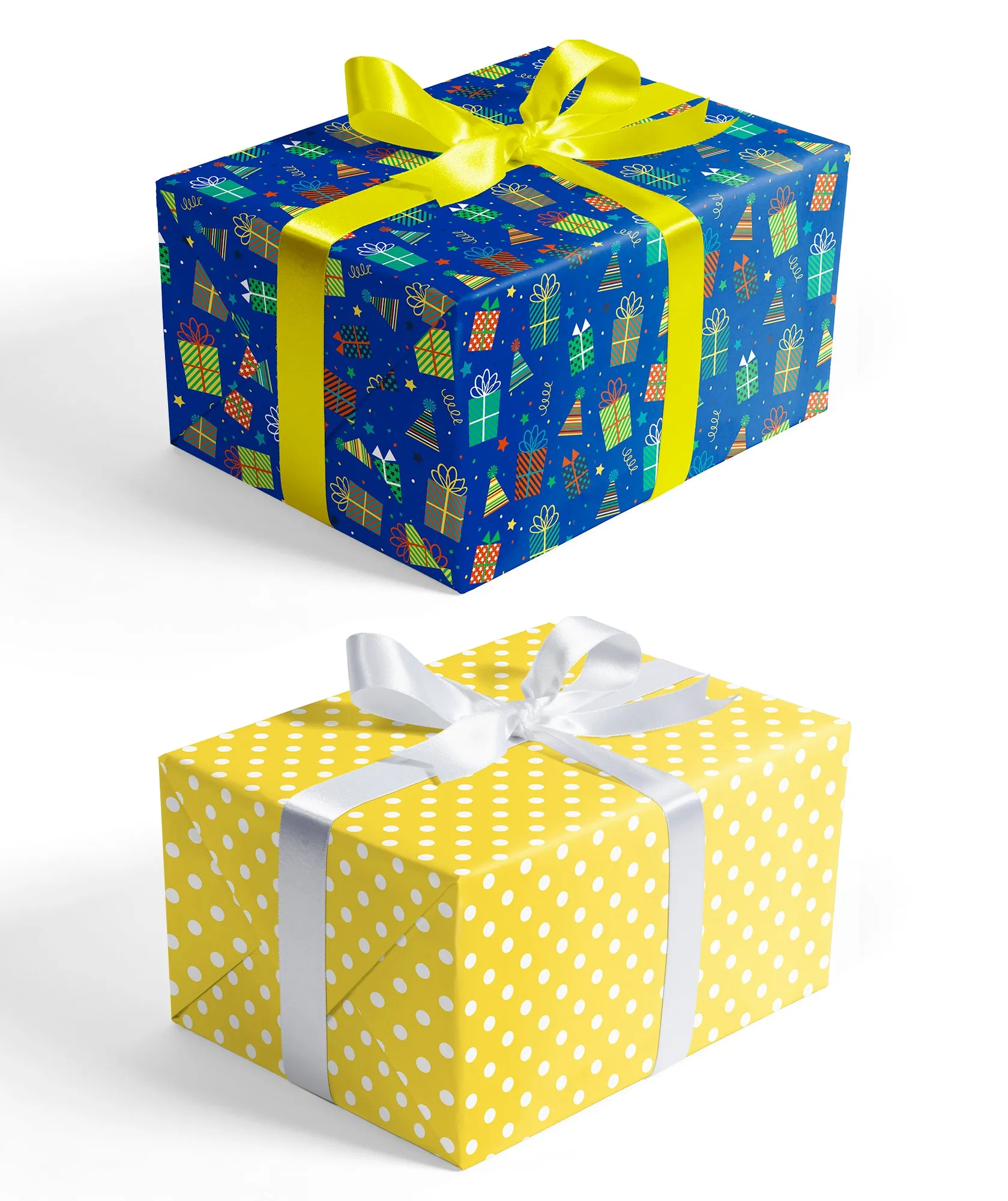 Birthday Gift Blue Wrapping Paper with Yellow Polka Dot on Reverse