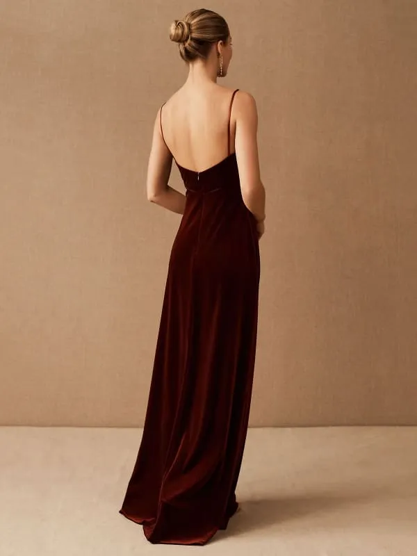 Black Evening Dress A-Line Sweetheart Neck Sleeveless Velour Floor-Length Social Party Dresses