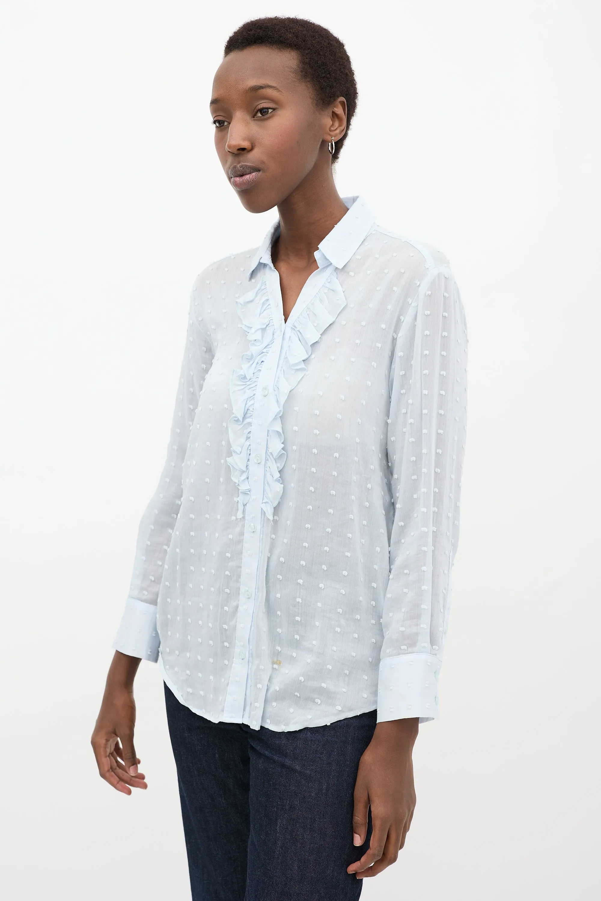 Blue Ruffled Polka Dot Shirt