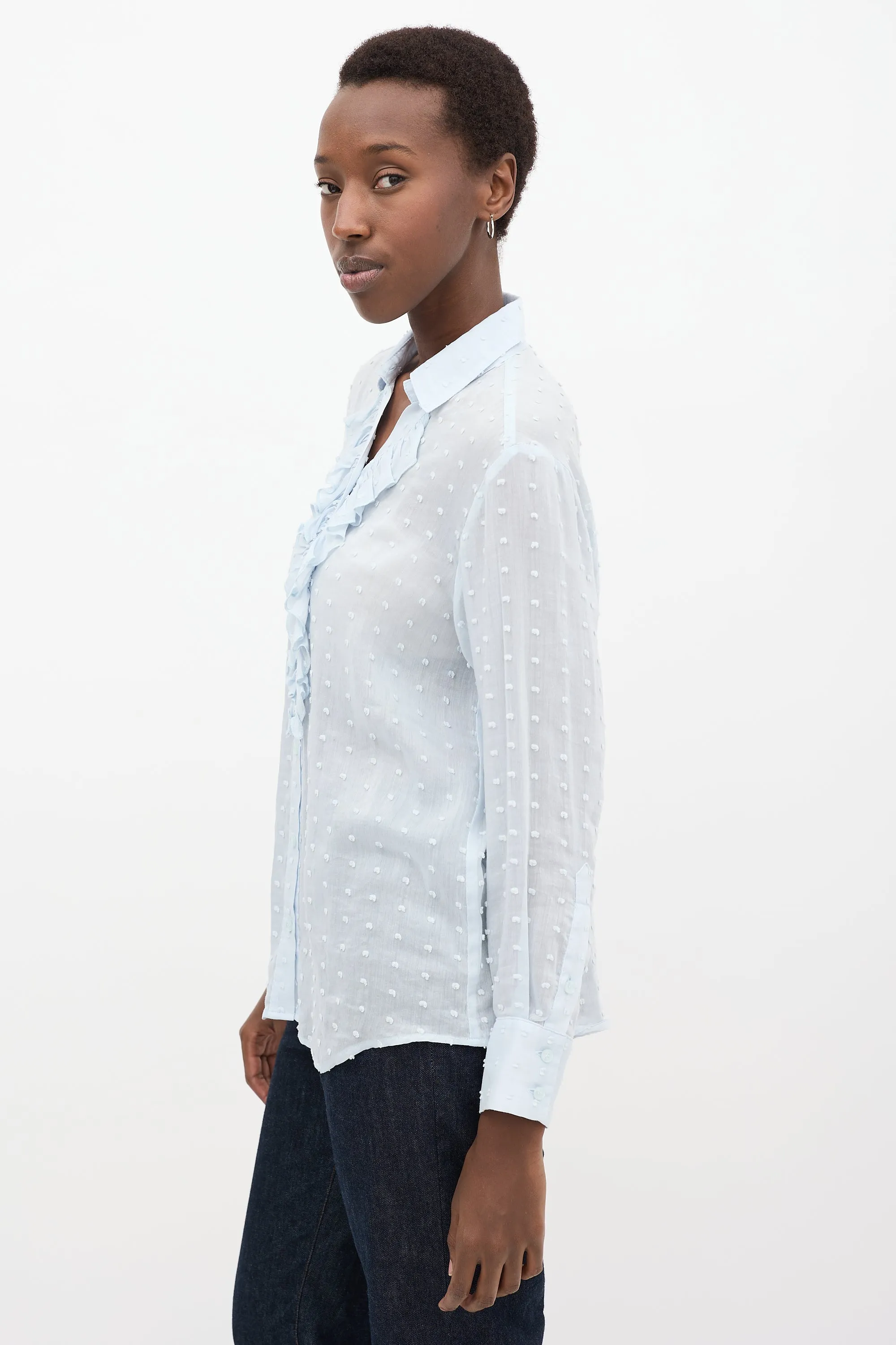 Blue Ruffled Polka Dot Shirt
