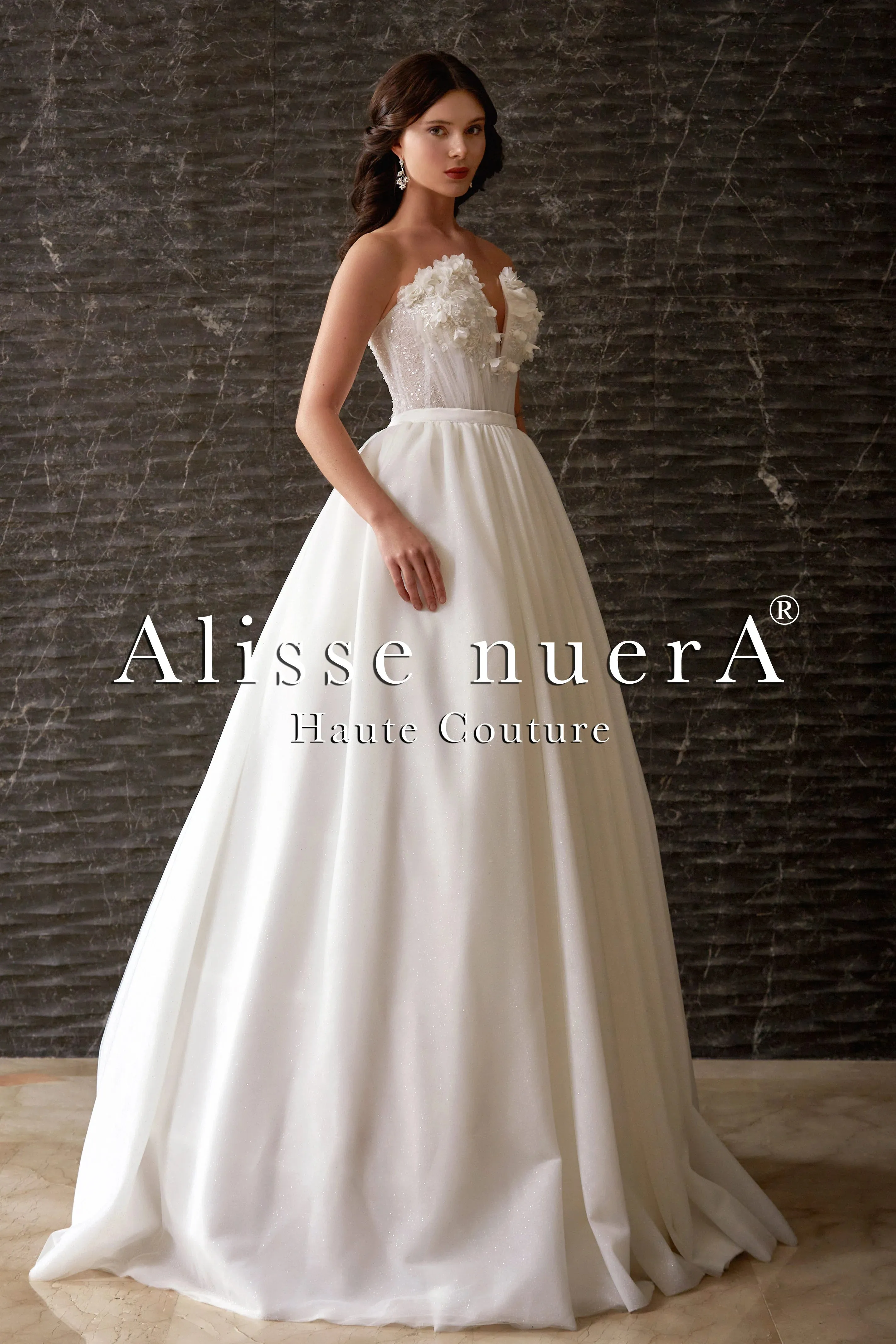 Detachable Balloon Sleeve 3D Effect Floral Top Mini Bridal Dress with Removable Pleated Skirt