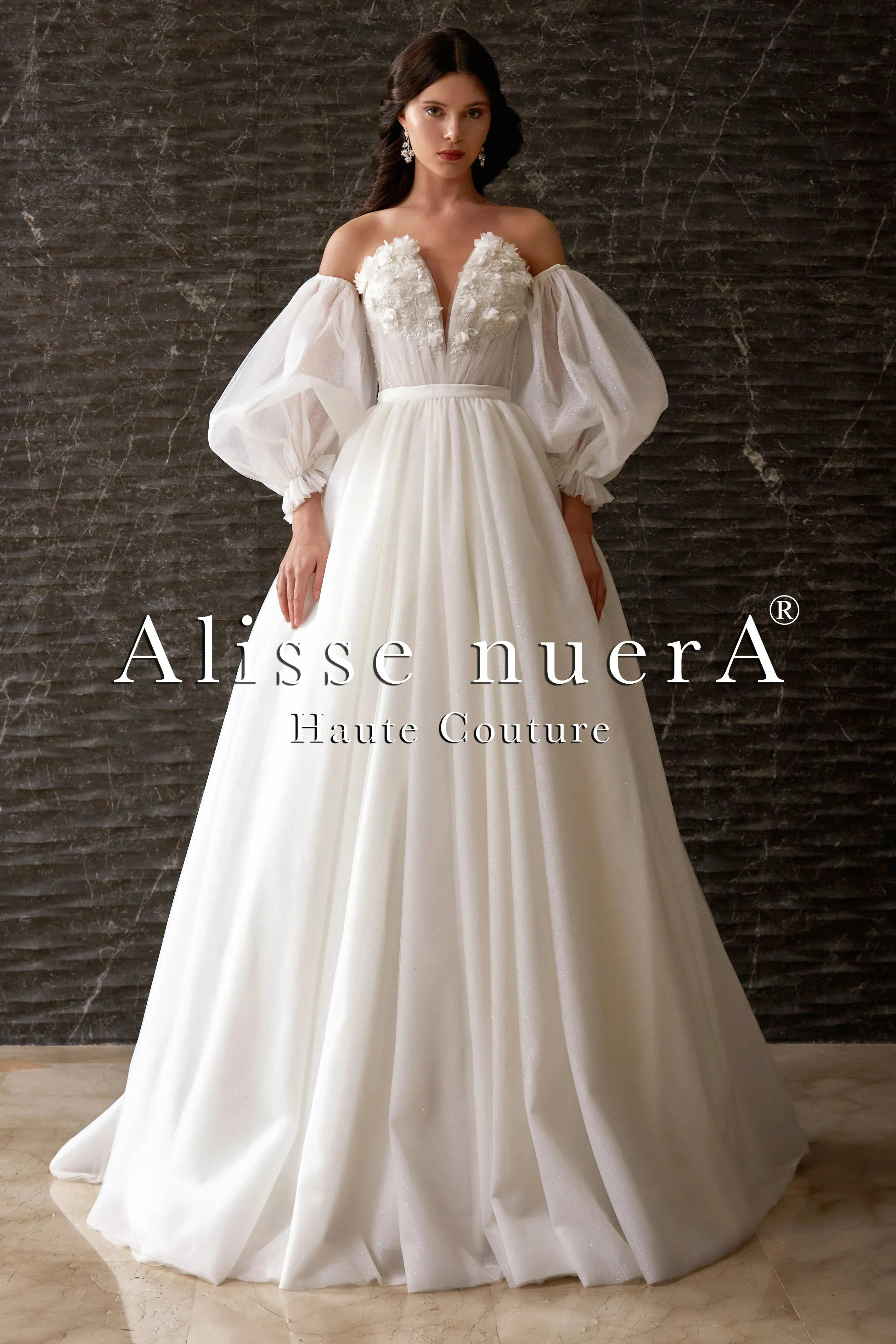 Detachable Balloon Sleeve 3D Effect Floral Top Mini Bridal Dress with Removable Pleated Skirt