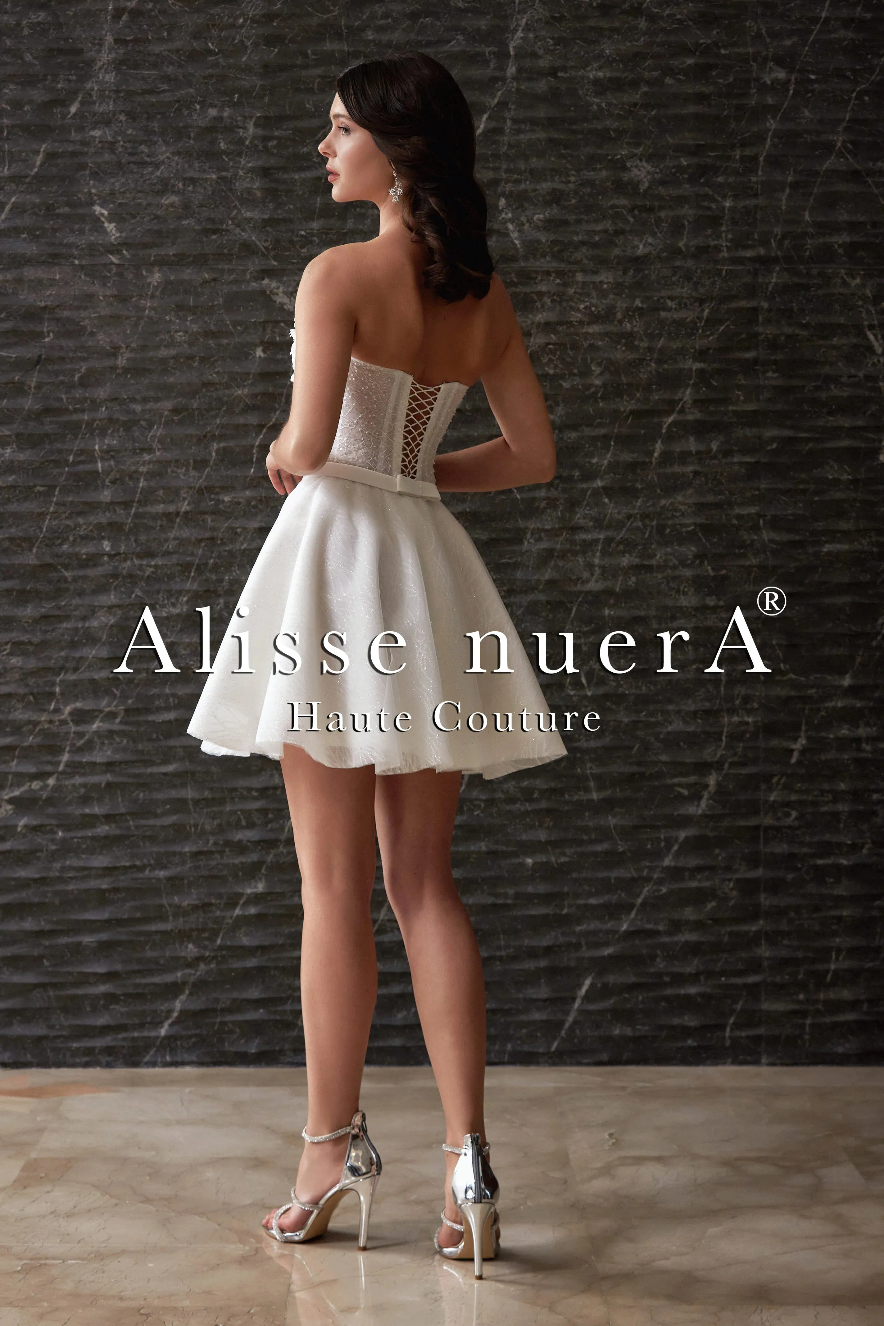 Detachable Balloon Sleeve 3D Effect Floral Top Mini Bridal Dress with Removable Pleated Skirt