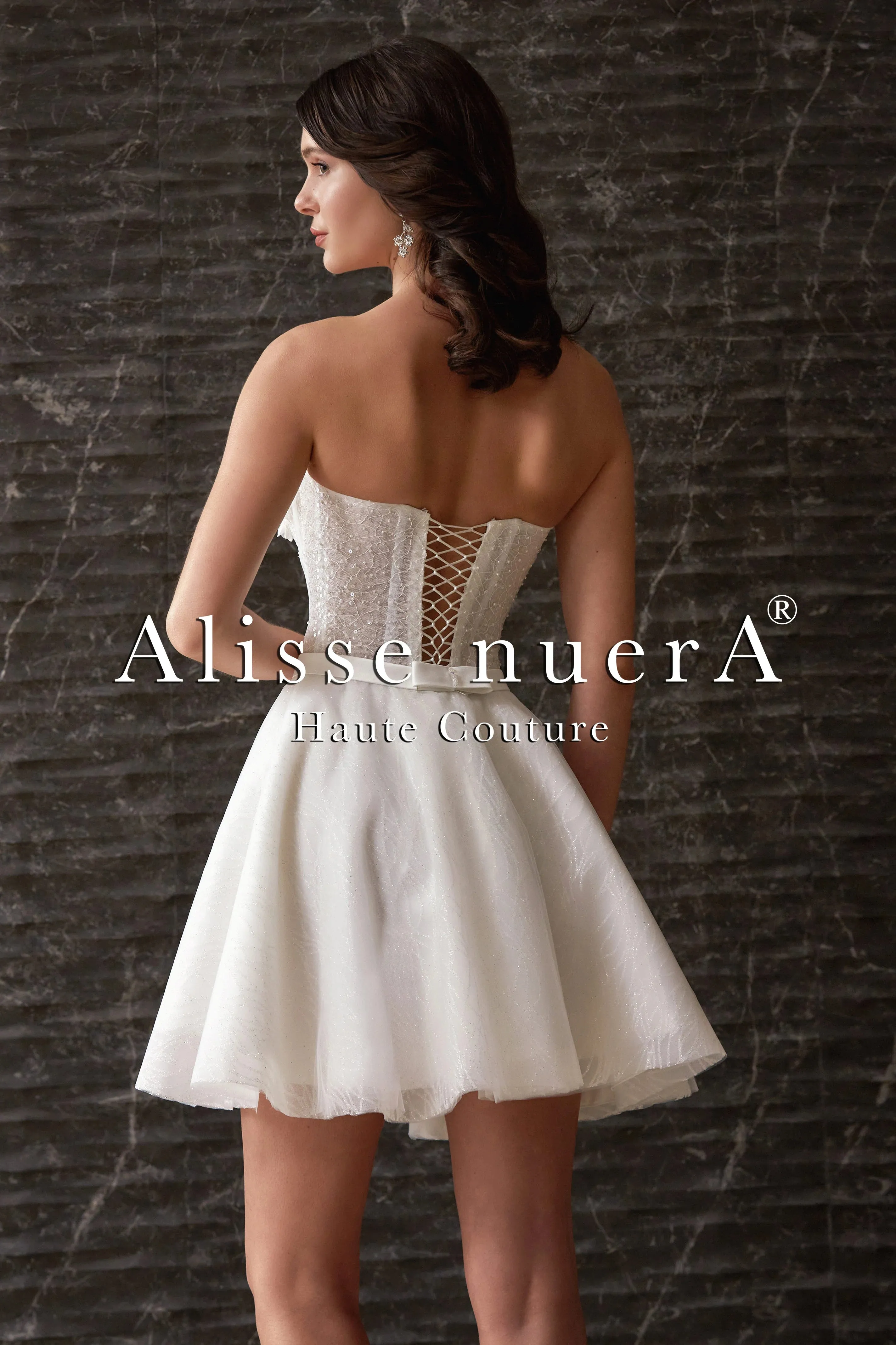 Detachable Balloon Sleeve 3D Effect Floral Top Mini Bridal Dress with Removable Pleated Skirt