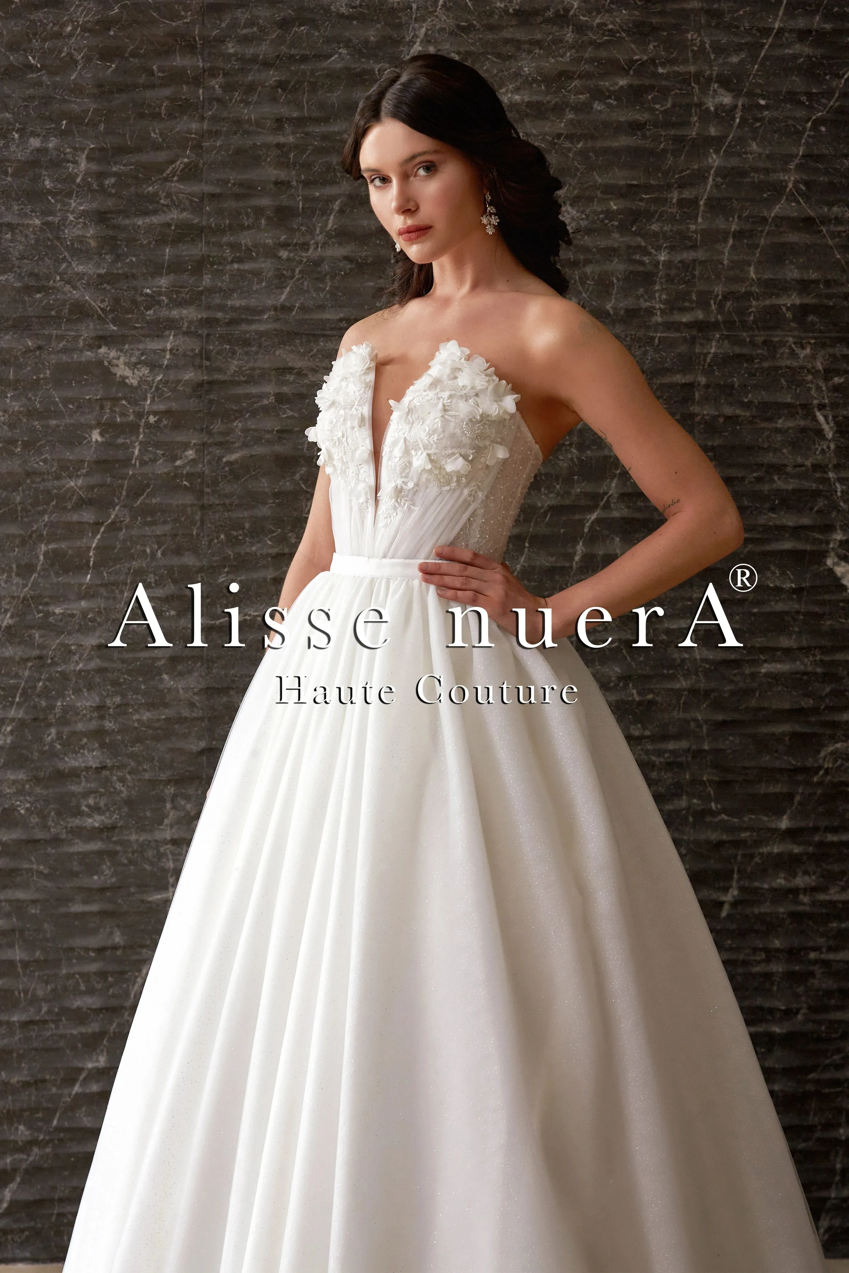 Detachable Balloon Sleeve 3D Effect Floral Top Mini Bridal Dress with Removable Pleated Skirt