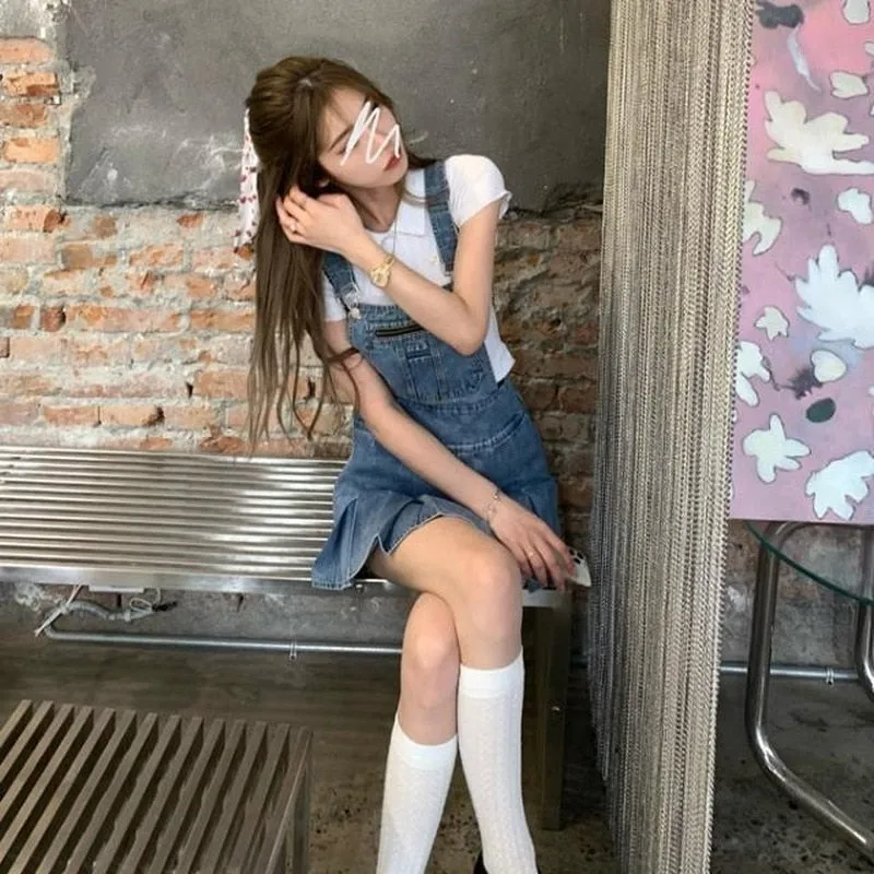 Kawaii Blue Denim Pleated Dress