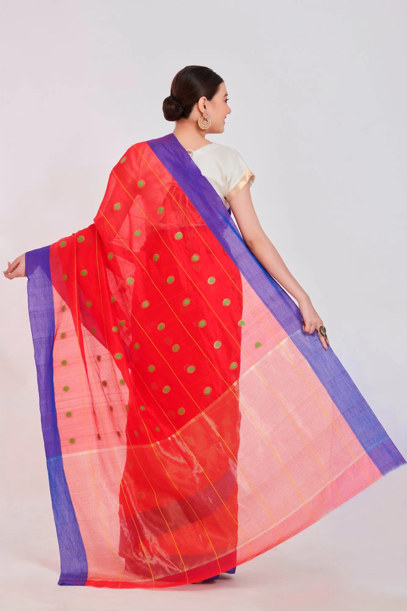 Red polka silk saree