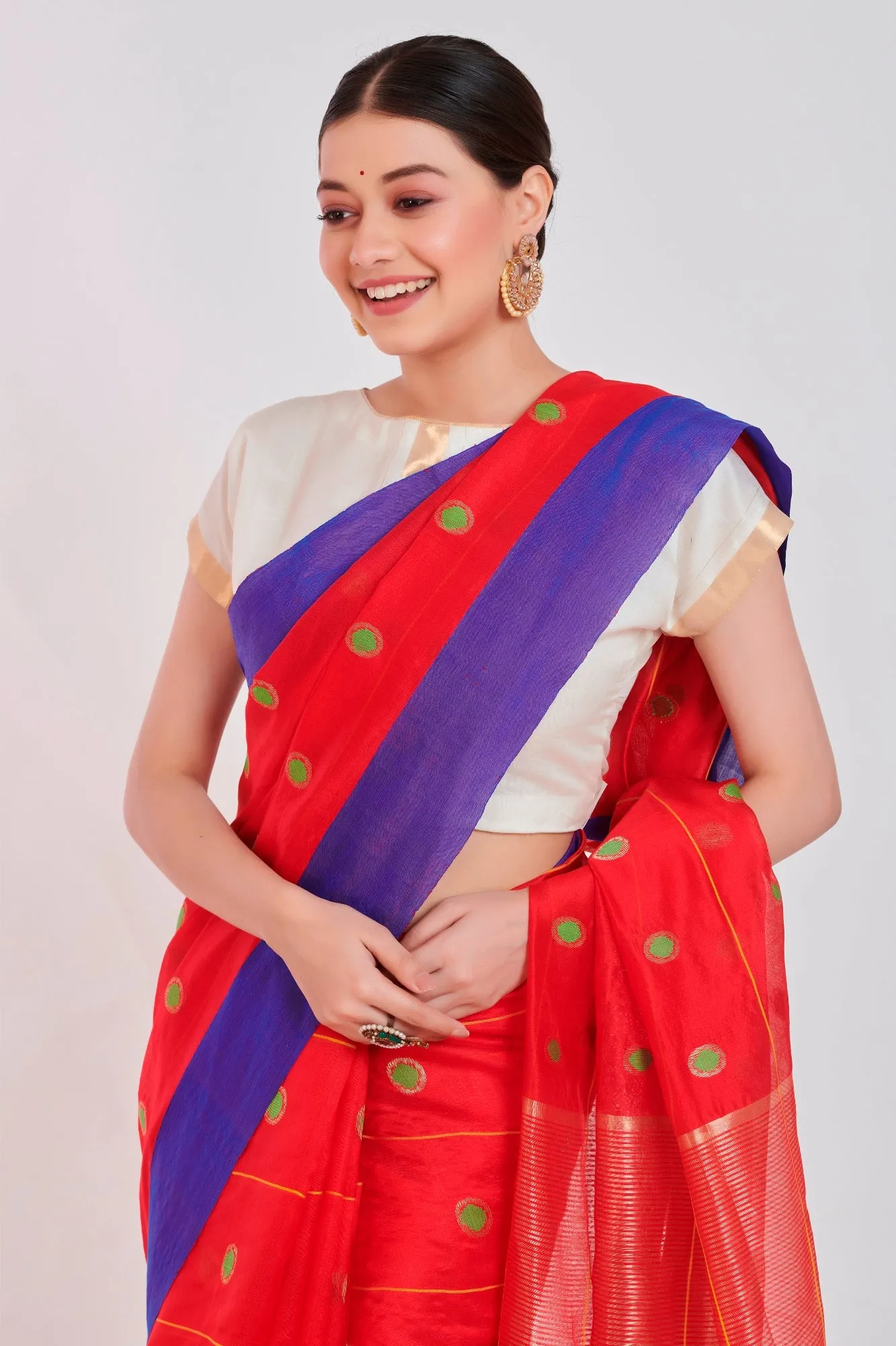 Red polka silk saree