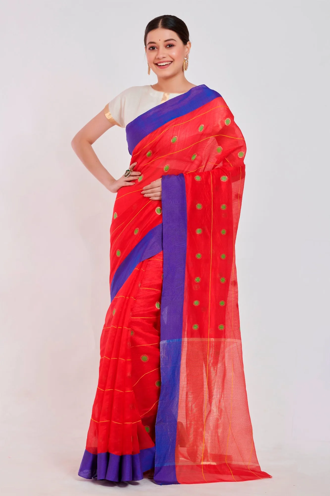 Red polka silk saree