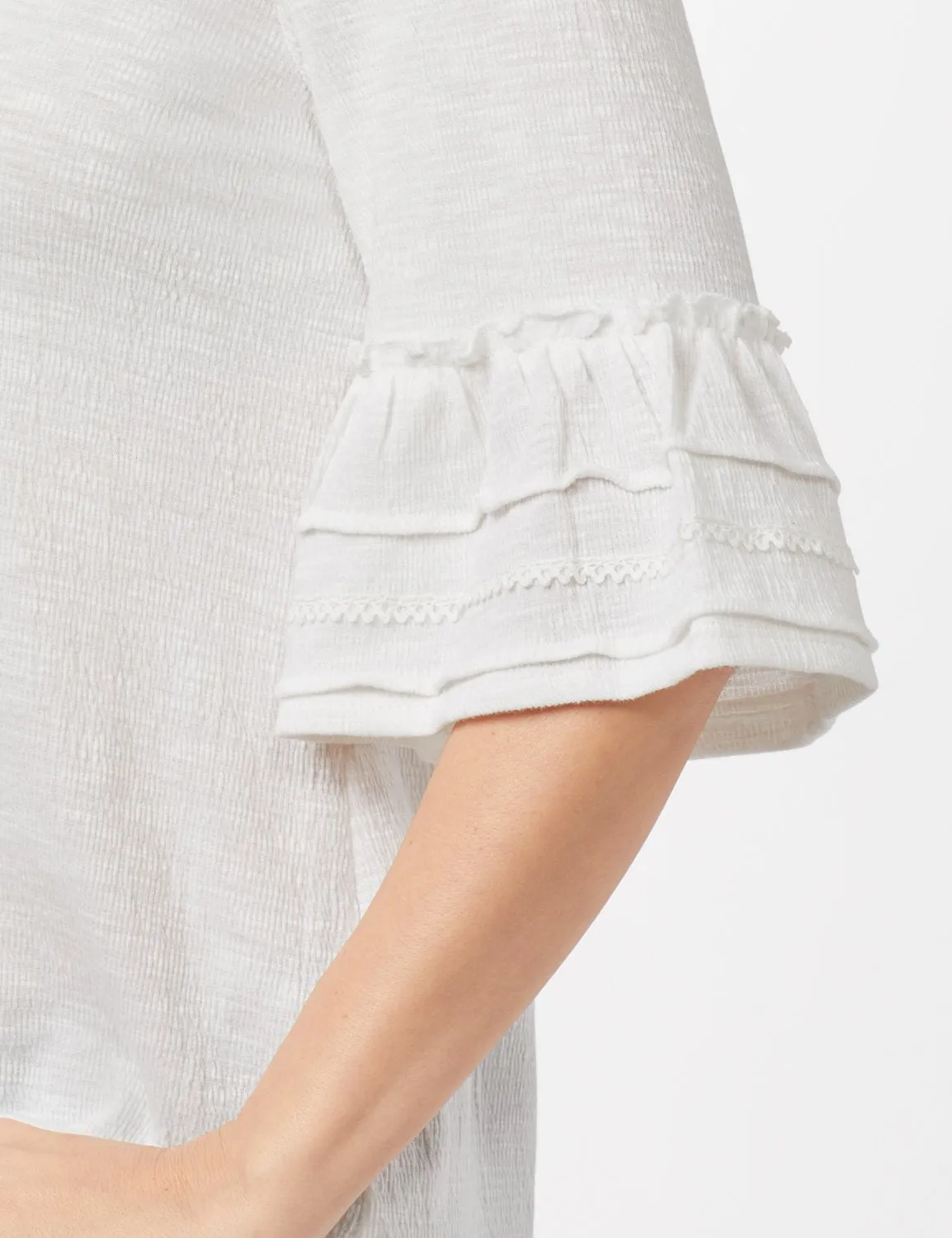 Ruffle Sleeve V-Neck Texture Knit Top