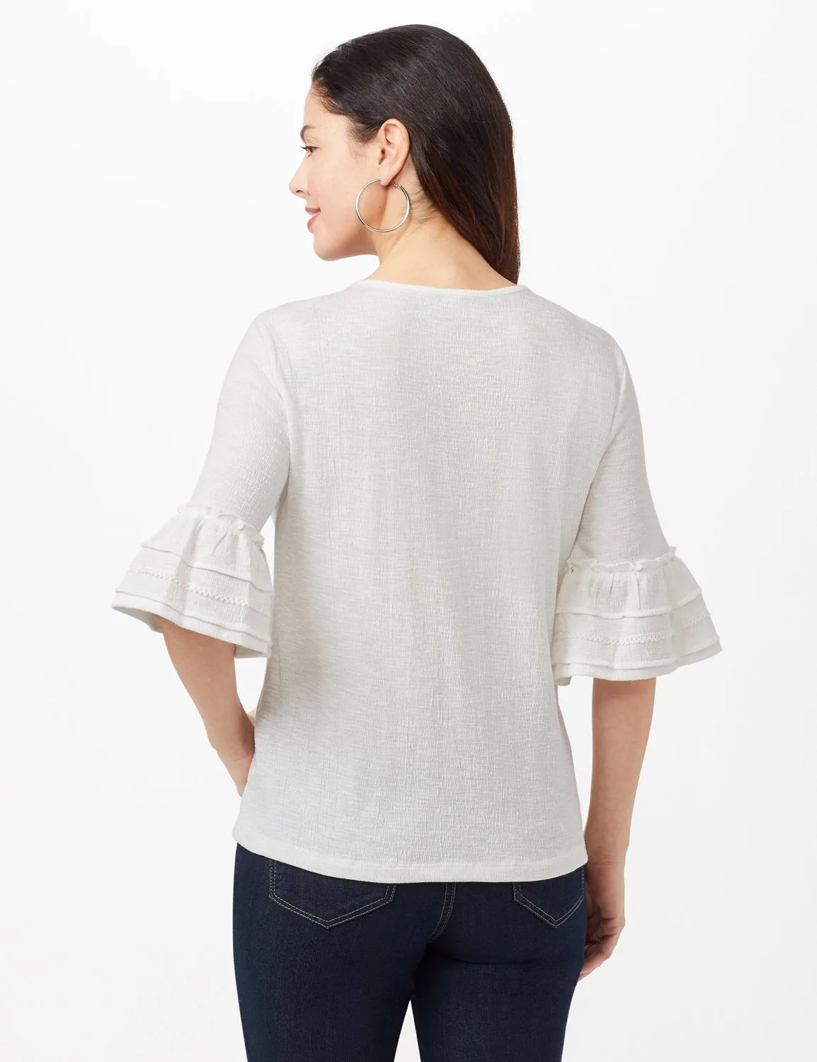 Ruffle Sleeve V-Neck Texture Knit Top