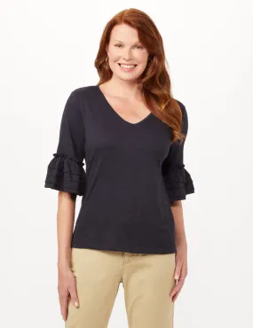 Ruffle Sleeve V-Neck Texture Knit Top
