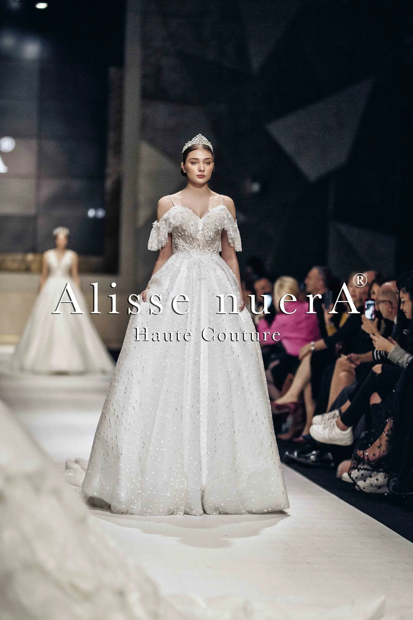 Spaghetti Strap Ruffle Sweetheart Neckline Dotted Tulle Vintage Bridal Dress