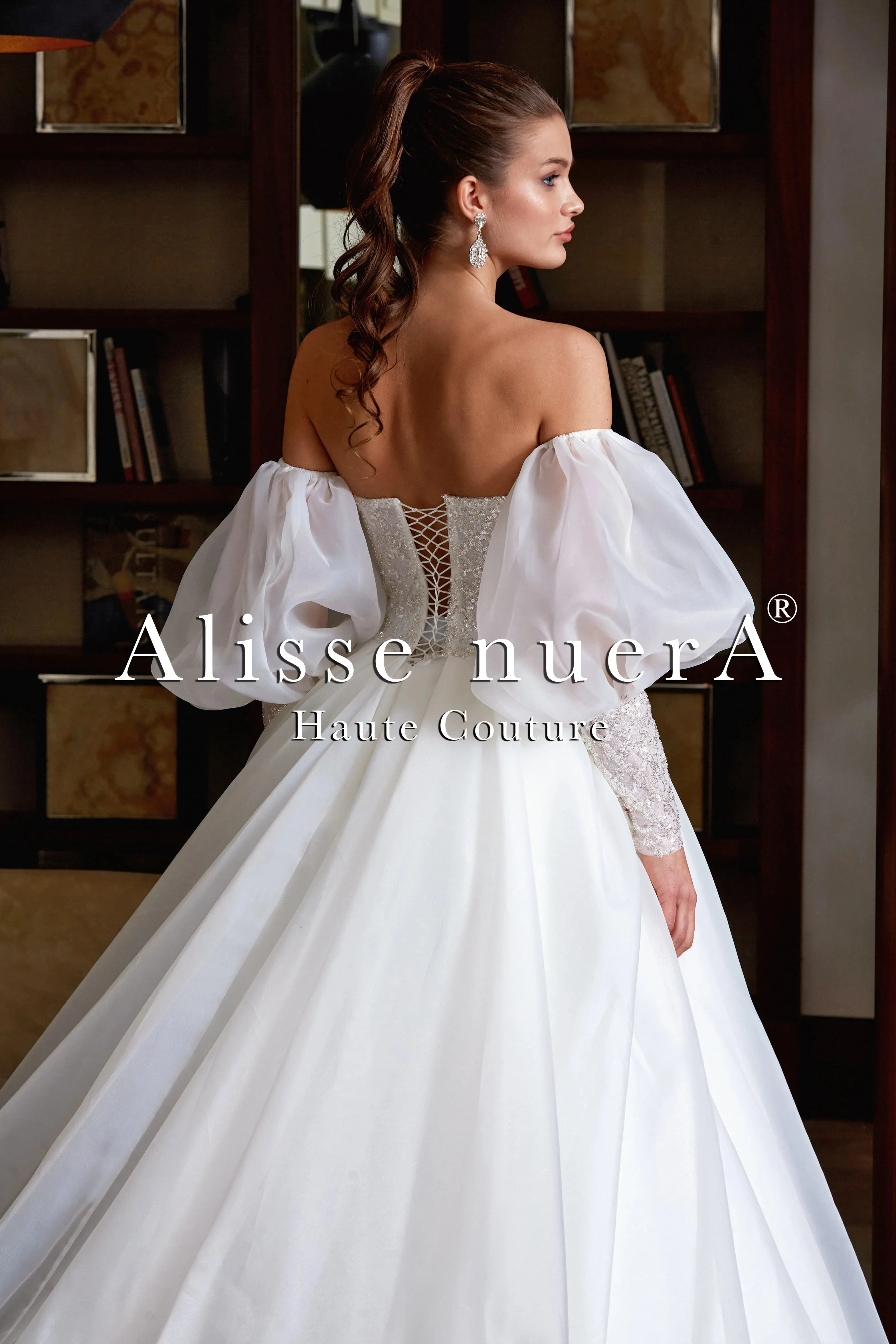 Strapless Collar Balloon Sleeve Empire Waist Wedding Dress