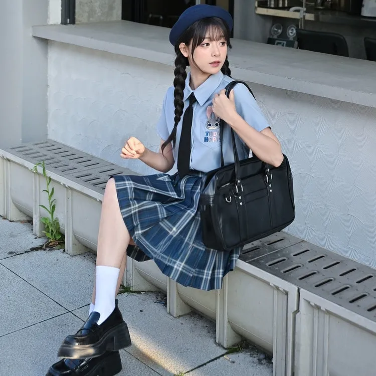 Sweet Summer Dark Blue Plaid Print High Waist JK Skirt