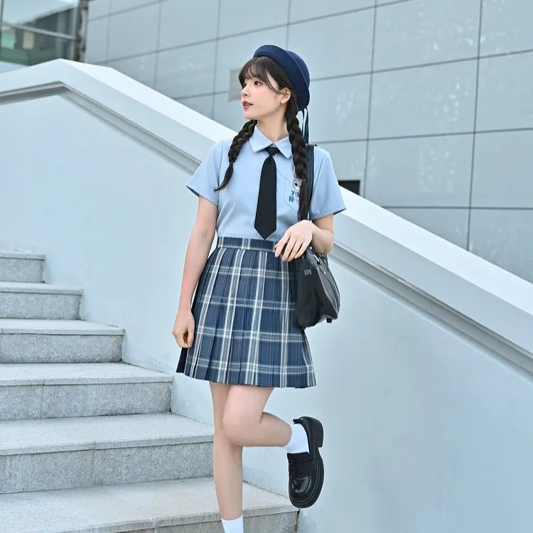 Sweet Summer Dark Blue Plaid Print High Waist JK Skirt