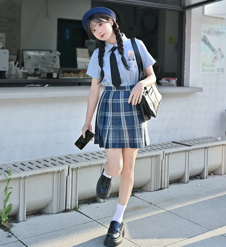 Sweet Summer Dark Blue Plaid Print High Waist JK Skirt