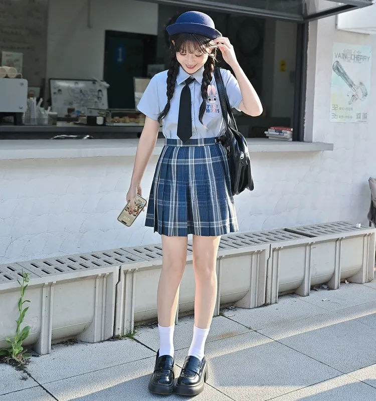 Sweet Summer Dark Blue Plaid Print High Waist JK Skirt