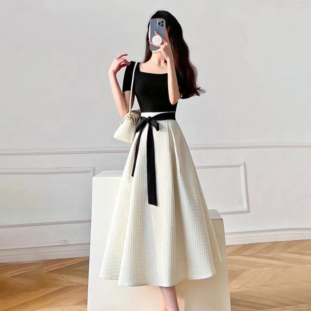 Womens T-shirt Dress Suit High Waist Elegant Fashion Pleated Skirts