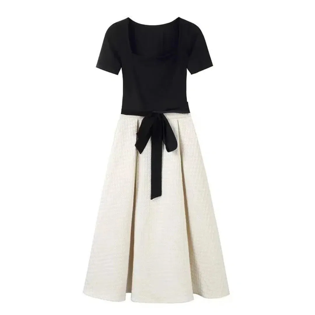 Womens T-shirt Dress Suit High Waist Elegant Fashion Pleated Skirts